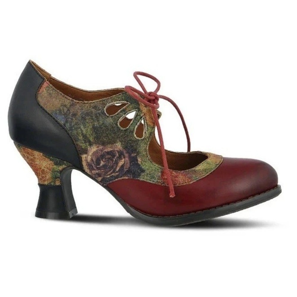 L'Artiste by Spring Step Kallandra Heels Red Multi Leather Lace Up Victorian 5.5
